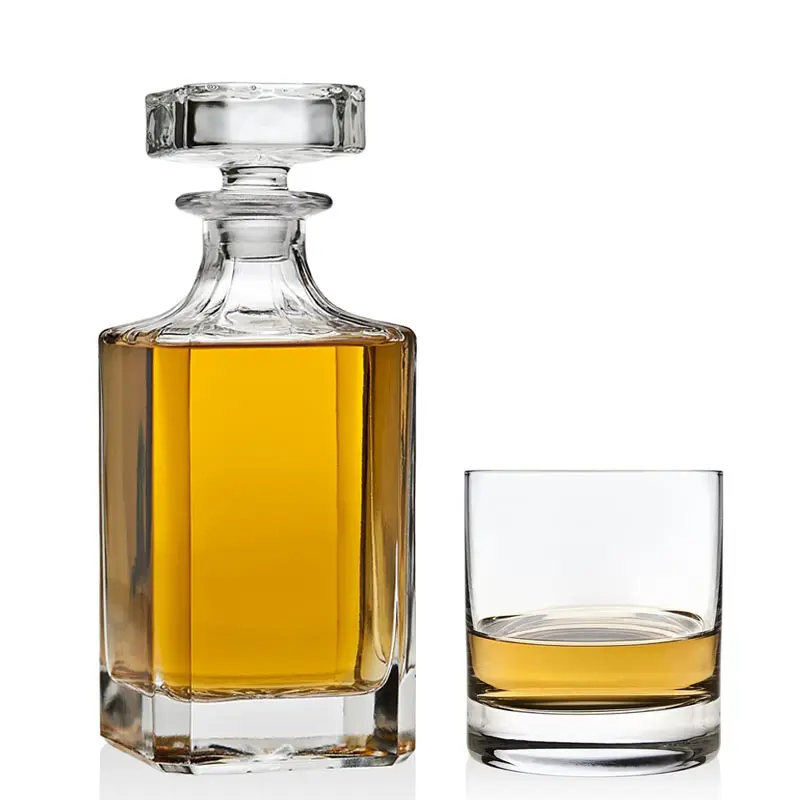 Bouteille en verre de whisky de 750ml Bouteille en verre carrée classique transparente
