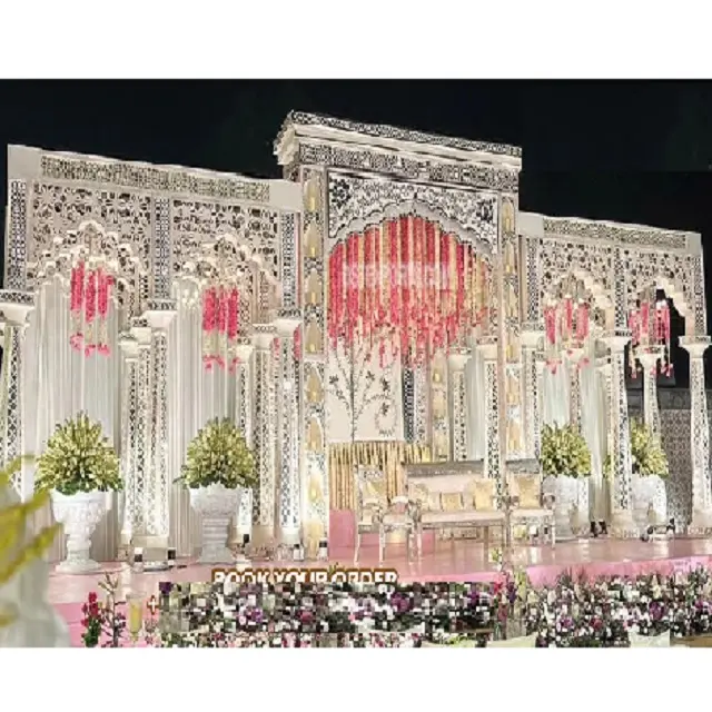 Increíble escenario de espejo para boda india Nuevo último diseño Espejo DE BODA Mandap Último espejo Mandap para bodas nocturnas