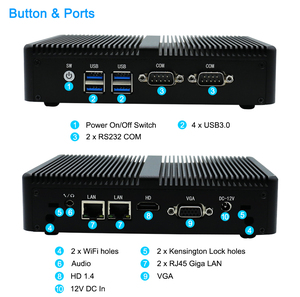 ミニPC Ubuntu 2204 Fanless I3 4010Y & I5 4200U 2LAN 2COM RS232 4USB3.0 HD-MI VGAデュアルディスプレイ米国/EUプラグマイクロコンピューター - Product Image 2