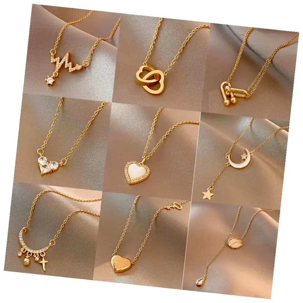 Fabricante de joias banhadas a ouro de aço inoxidável e titânio para mulheres, pingente de coração e pingente de ouro, joias finas
