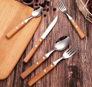 Designer Stainless Steel Cutlery Set with <strong>Smooth</strong> Wooden <strong>Handles</strong> Perfect for Gifting or Daily Use in Homes and Cafes - Product Image 1