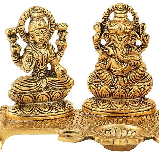 Cổ laxmi Ganesh Saraswati thần tượng murti showpiece trang trí Platter với diya cho trang trí nội thất pooja phòng đền & Quà Tặng