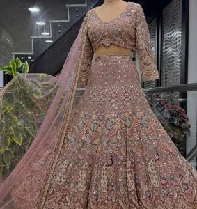 Peacock <strong>design</strong> Lehenga Choli Designer Bridal Lehenga Choli in Pastel with Heavy Embroidery with heavy net dupatta - Product Image 1