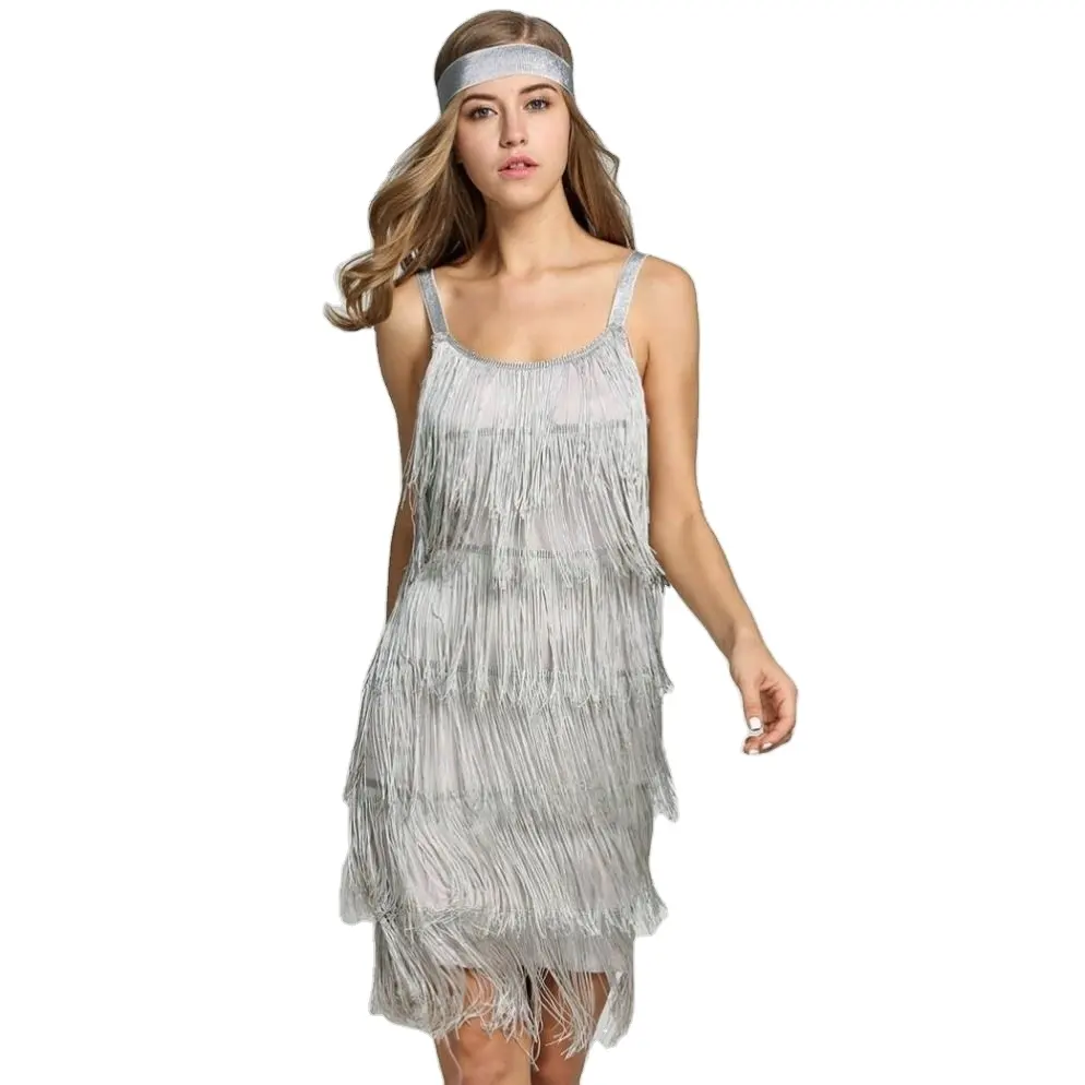 Drape Tassel Flapper Costume Dress grande GATSBY 1920s Dança Vintage Stripper Party Dress Fábrica Atacado Headwear