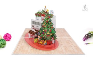 Kiricard 3D Xmas cây và đàn piano thẻ Pop Up thiệp chúc mừng Việt Nam thiết kế mới handmade thẻ cho Giáng sinh Thủ công mỹ nghệ - Product Image 2