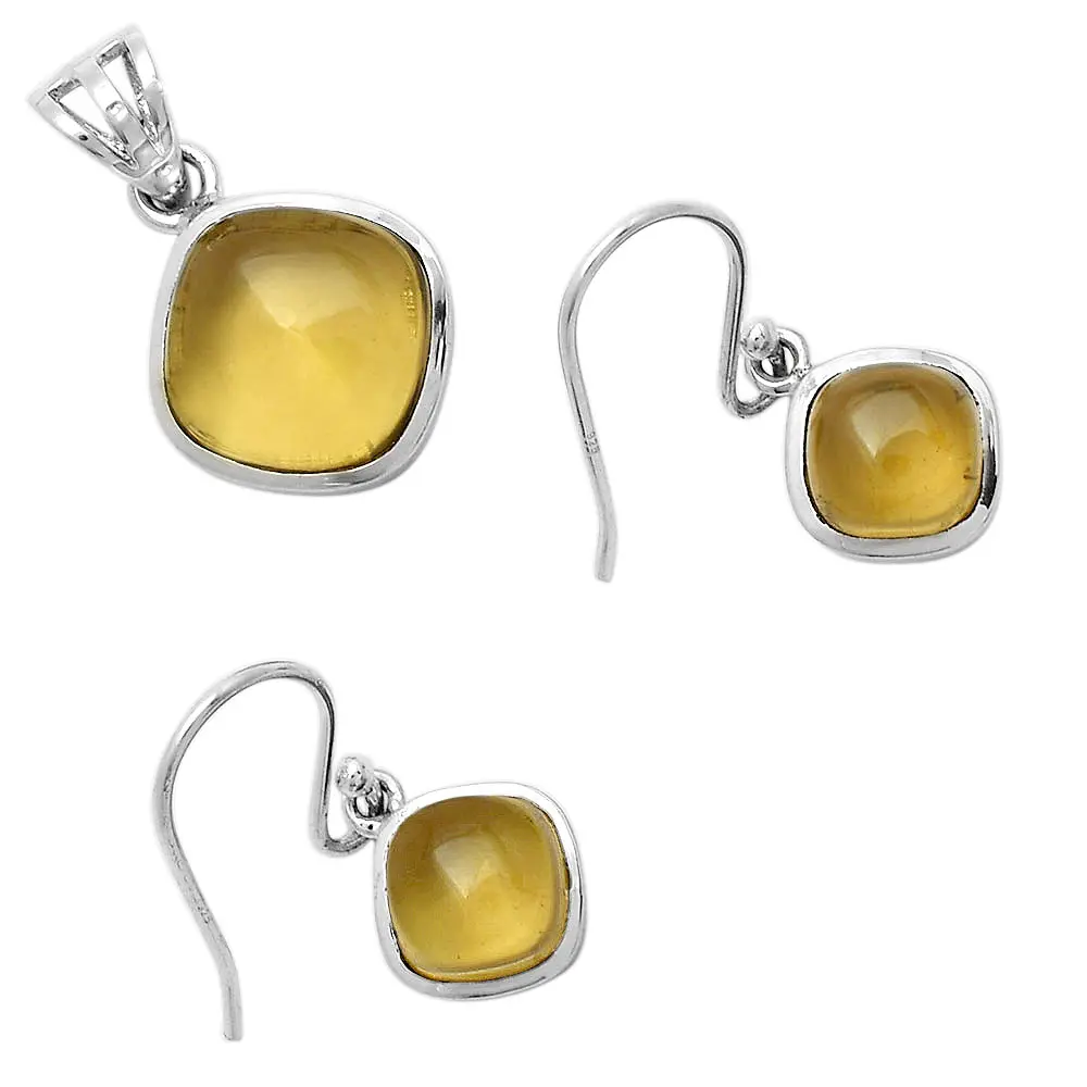 Quartz de whisky naturel 925 pendentif en argent Sterling boucles d'oreilles ensemble de bijoux SDT02025 T-1002 ensembles de pierres rares bijoux de pierres précieuses jaunes