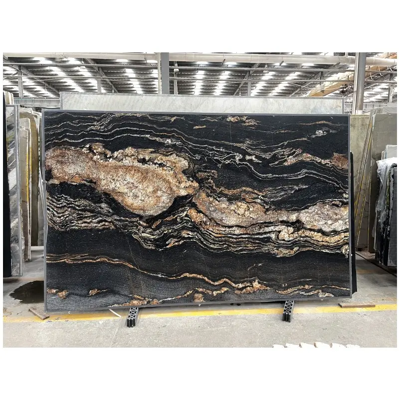 Exotische Brazilië Kosmische Zwart Graniet Magma Goud Titanium Leer Graniet Voor Interieur Keuken Aanrechtbladen