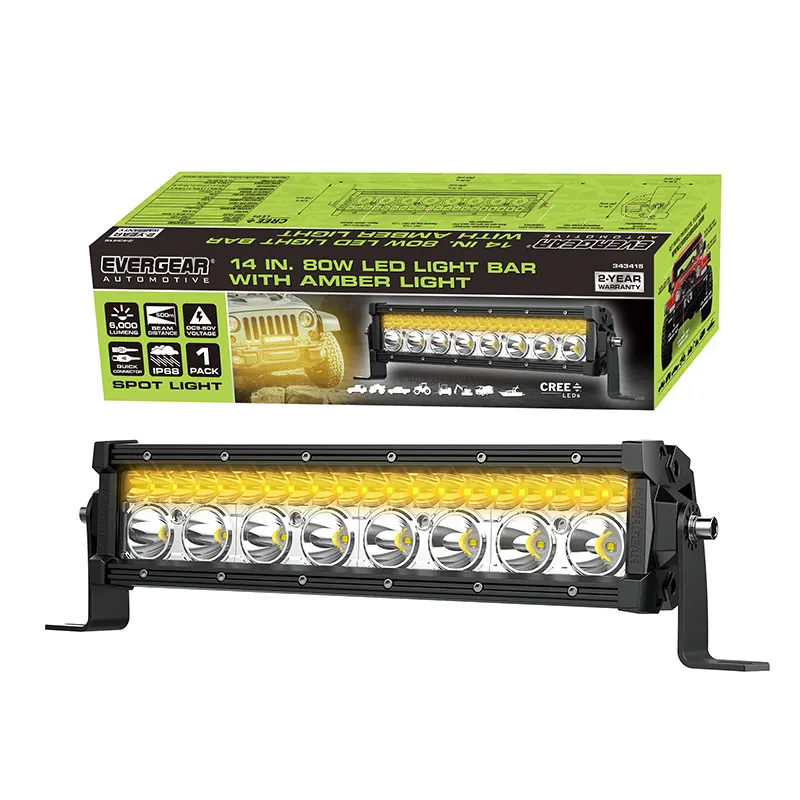 80w White Amber Lights Bar LED Dual Color Flood Fog Road Condução Universal Led Luz de Trabalho Off Road Light Bar