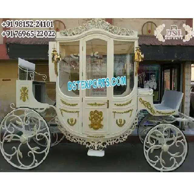 عربة زفاف هندية ذهبية بيضاء أنيقة عربة بيضاء فاخرة بيضاء للتجول