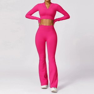 Yüksek bel spor Tops ve Flare gecikme 3 adet kadınlar <span class=keywords><strong>i</strong></span>çin Set spor salonu Yoga egzersiz Yoga kadınlar <span class=keywords><strong>i</strong></span>çin Set