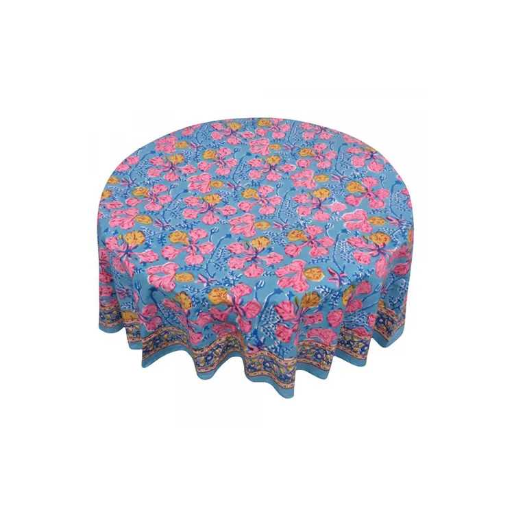 Vêtements de table pour les décorations de mariages bloc à la main imprimé brodé bien absorbant 100% coton 20 feuilles nappe ronde 27