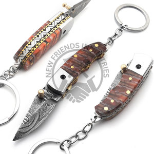 Làm bằng tay Damascus thép gấp lưỡi dao Damascus Túi Keychain dao thép không gỉ tay khắc bảo vệ - Product Image 1