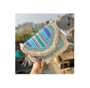 Tasarımcı el yapımı pamuk jüt günlük giyim parti ve pazar taşıma için fermuarlı çantalar şık kullanımlık kılıf - Product Image 5
