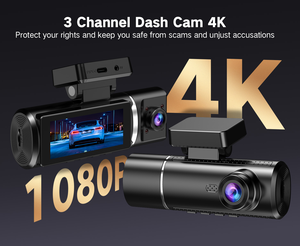 Pro frontal e Interior 4K Adas Cámara dual Ai Wire Coche de policía Tres canales 64G Tarjeta de memoria Black Box 3 Lens Dash Cam - Product Image 4