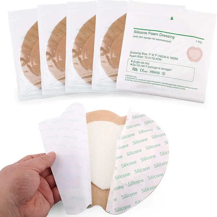 18*18 Bordered High Absorbency Sacrum Wound Healing Dressings Skin Color Silicone Gel Adhesive Foam Dressing