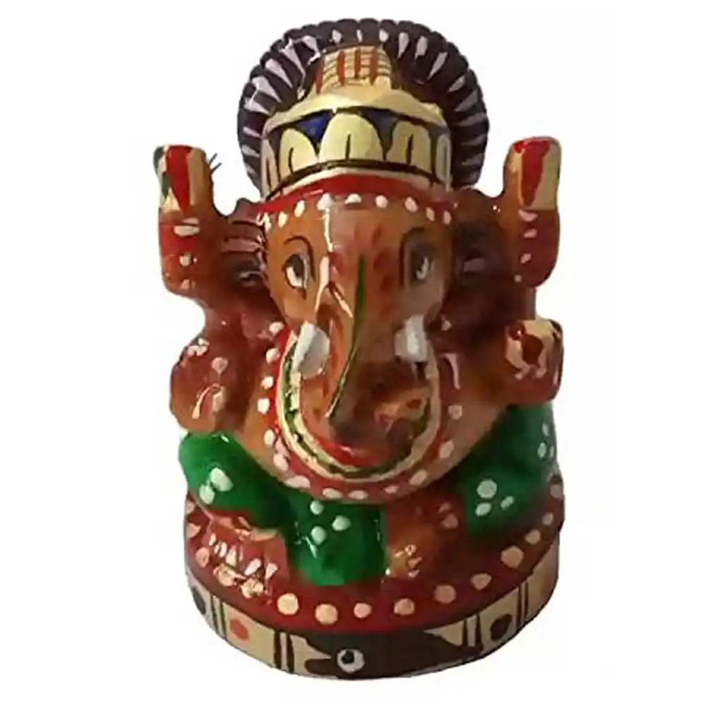 Mejor precio madera hecha a mano Ganesh pintura de oro indio estatua escultura decorativa arte para promoción de oficina en casa