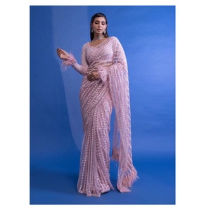 Hint etnik giyim yumuşak Net ile tüm nakış ile çalışmak için dantel sınır Saree parti giymek ve festivali kadınlar için Sari giymek - Product Image 1