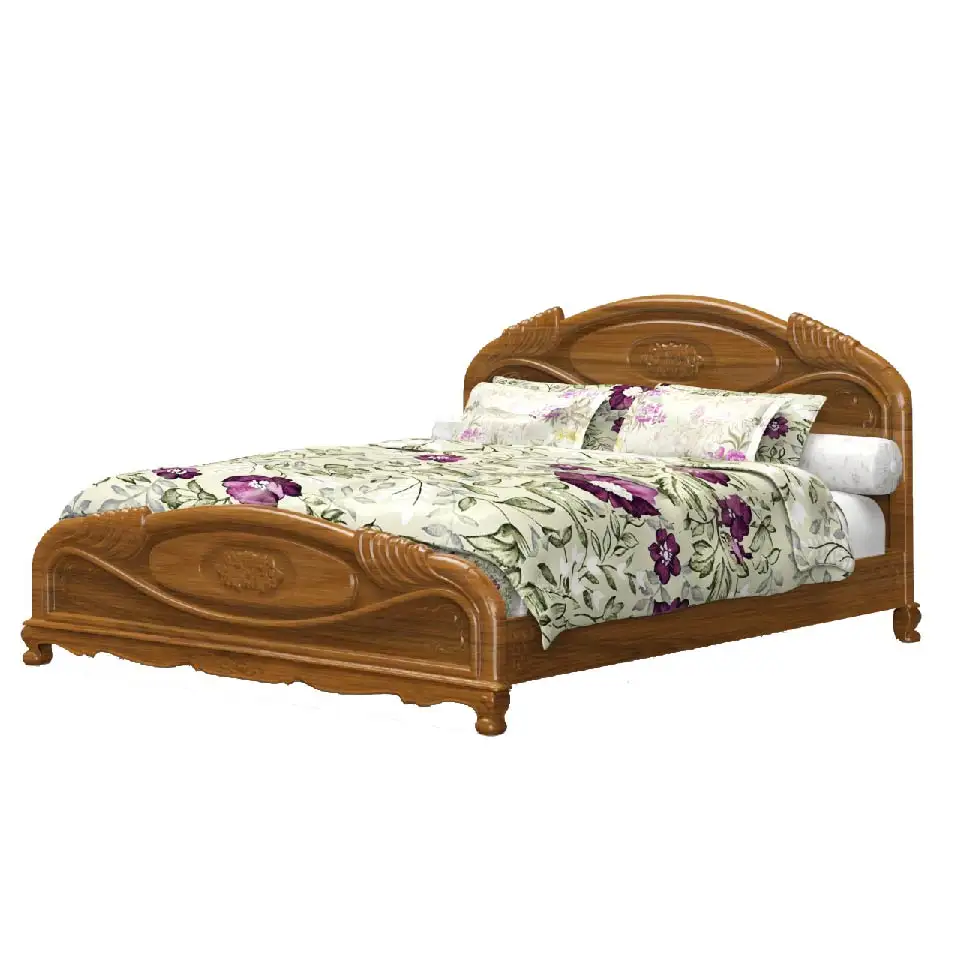 Romantico stile lussuoso fatto a mano in legno di Teak letto intagliato con tavola di Teak impostato con rose intagliate per camera da letto