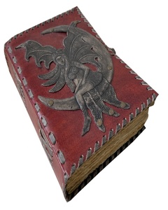 Fairy on Moon Vintage Genuine Leather <strong>Notepad</strong> Embossed Diary Vintage Antique Brass C-<strong>Lock</strong> Journal <strong>With</strong> Deckle Art Paper <strong>Notebook</strong> - Product Image 1