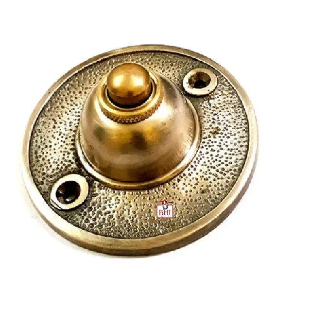 Timbre de latón con cable, pulsador, botón decorativo, campana de latón macizo, pulsador redondo antiguo Vintage
