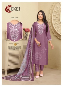 Attctaive tasarım Readymade 3 parça Kurtis pantolon seti nakış iş ile hindistan ihracat gelen nedensel giymek için - Product Image 3
