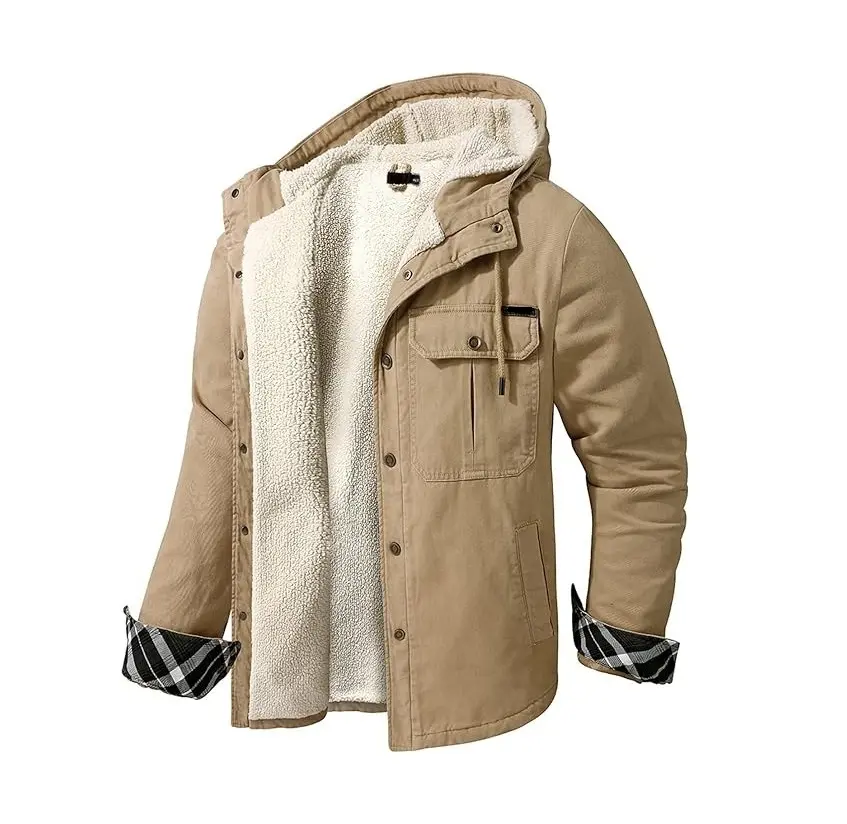 Chaqueta de camisa cálida gruesa de franela Polar Fleece Vintage de alta calidad para hombre Milled Plaid Winter Heavy Lined Flannel Custom Stand