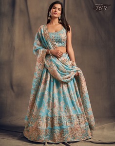 2022 Latest Indian Designer Wedding Party Wear Organza Lehenga <strong>Choli</strong>/Ghaghra <strong>Choli</strong> With Sequence Zari Embroidery Work <strong>Wholesale</strong> - Product Image 6