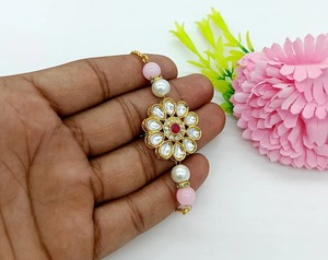Kundan Rakhi Lumbar Set <strong>Diaspora</strong> Gamha Purnima Bridesmaid Favor Sneh Bandhan Sangeet Return Gift Flower Bracelet Friendship Day