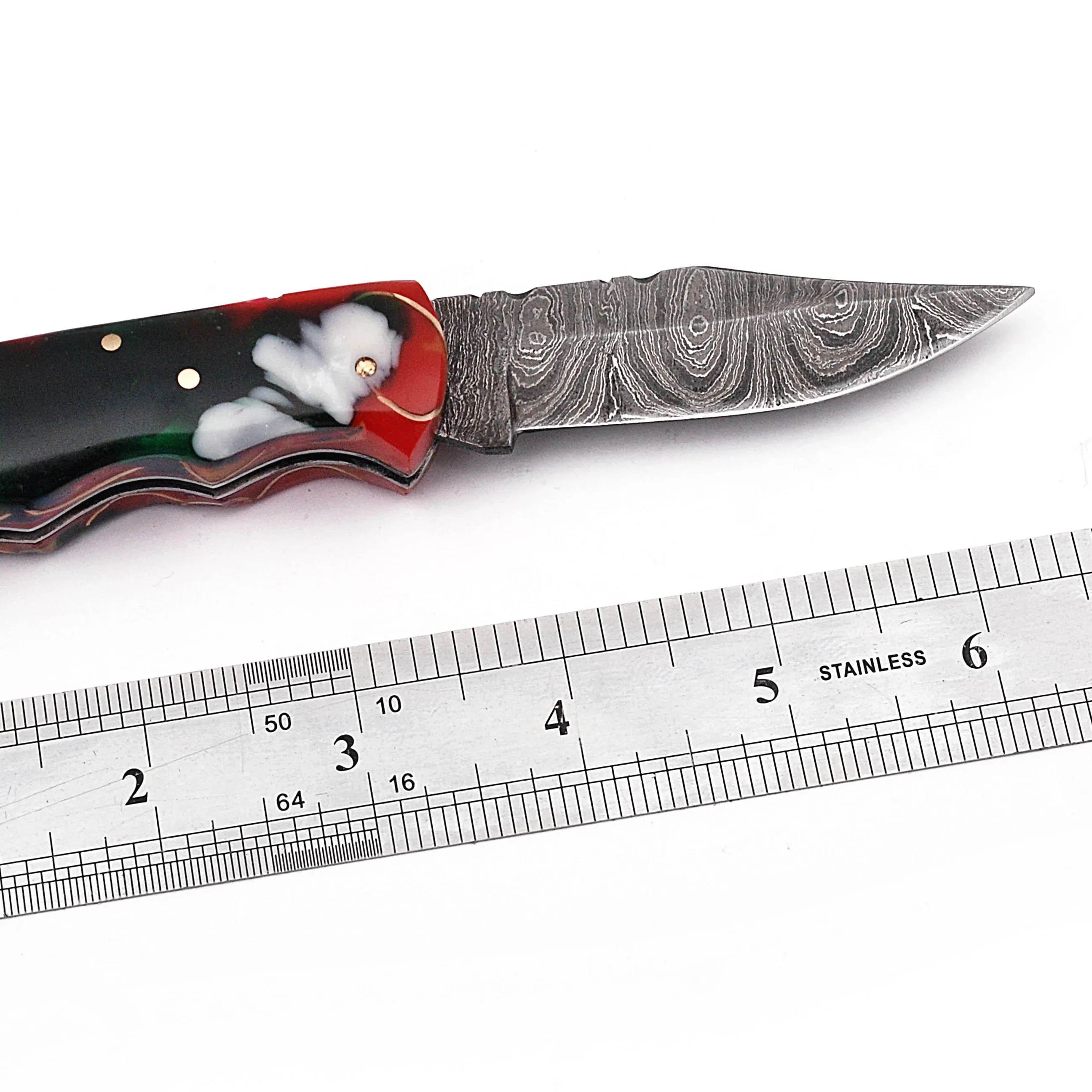 سكين الجيب متعدد الوظائف قابل للطي بسعر الجملة بسعر منخفض سكاكين من الصلب الدمشقي بمقبض من الراتينج