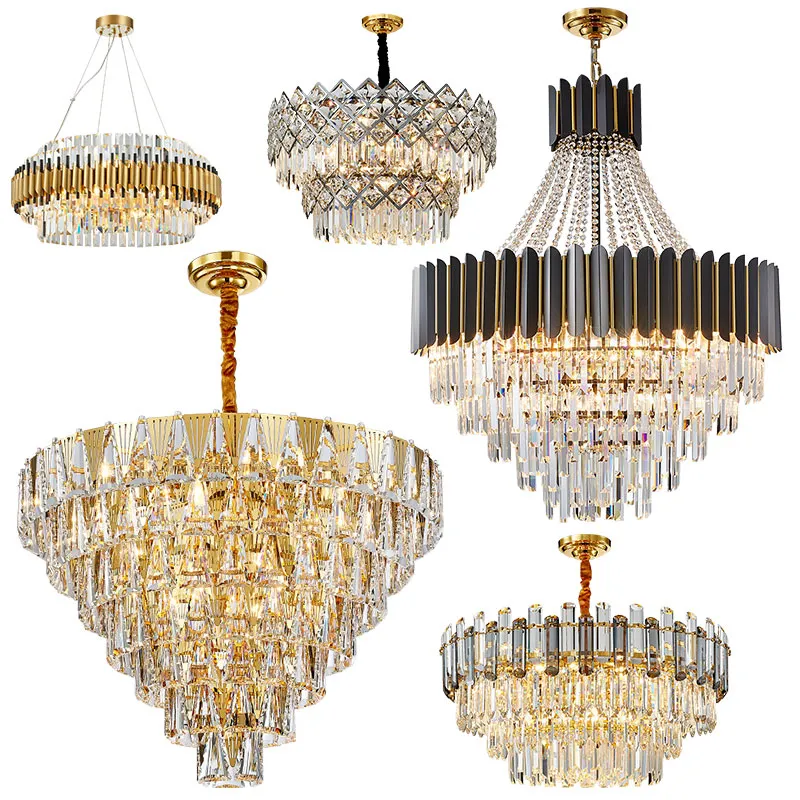 Soggiorno moderno grande matrimonio in oro italiano Lampen soffitto in cristallo luci a sospensione in cristallo lustro di lusso