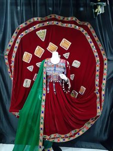 Pathani Shisha Dozi elbise mavi renkte saten ve şifon aynalar iş Afghani giysi 2024 afgan kabile elbise