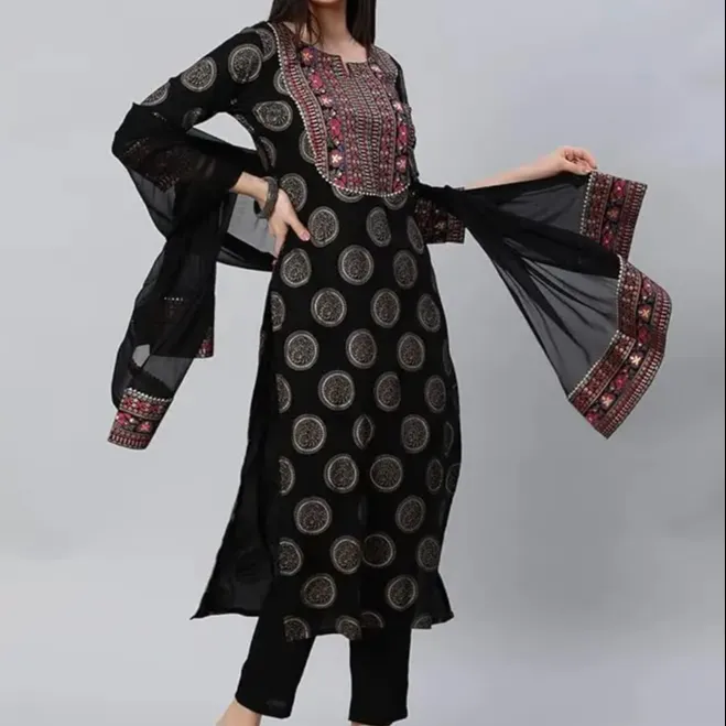 Kualitas ekspor pakaian India Pakistan dan gaya India Salwar Kameez tiga potong gaun