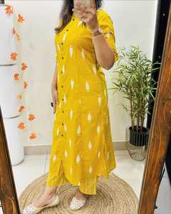コットンフレックス女性Kurtaコードセットデザイナー美しいエスニックAline Kurti Palazzoセット