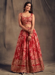 2022 Latest Indian Designer Wedding Party Wear Organza Lehenga <strong>Choli</strong>/Ghaghra <strong>Choli</strong> With Sequence Zari Embroidery Work <strong>Wholesale</strong> - Product Image 2