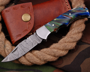 Wholesale Handmade Damascus Steel Blade Foldable Mini Pocket Knife with Resin Handle Custom <strong>Fancy</strong> <strong>sharp</strong> Hunting Knife