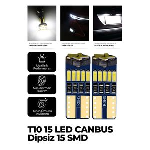 T10 12V 5W LED ampul Canbus dipsiz 15 LED Park far kuyruk işık için 6500K renk sıcaklığı yeni durum 2 adet için - Product Image 4