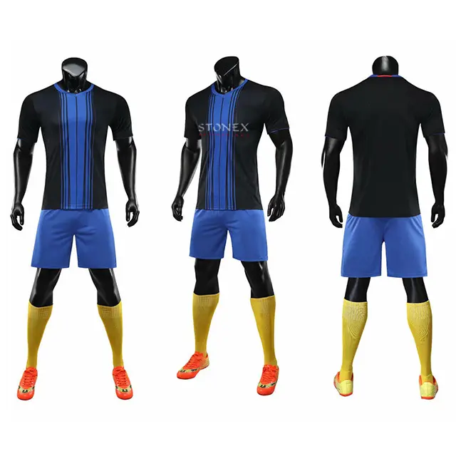 Set seragam sepak bola warna polos, setelan seragam sepak bola 100% poliester gaya berbeda desain terbaru