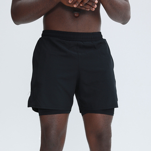 Calças Skinny Running Double Layer Sweatpants Mens Black Gym Shorts 2 em 1 Treinamento Cintura Elástica 5 Polegada Verão Impresso