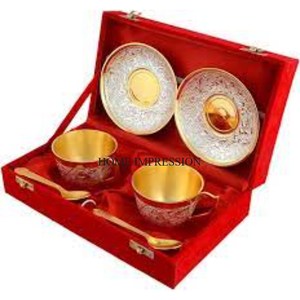Set of <strong>2</strong> High Grade Gold Plated With Beautiful Look Attractive Designer Brass <strong>Cup</strong> and Saucer for Serving Tea &amp; Espresso Supplies