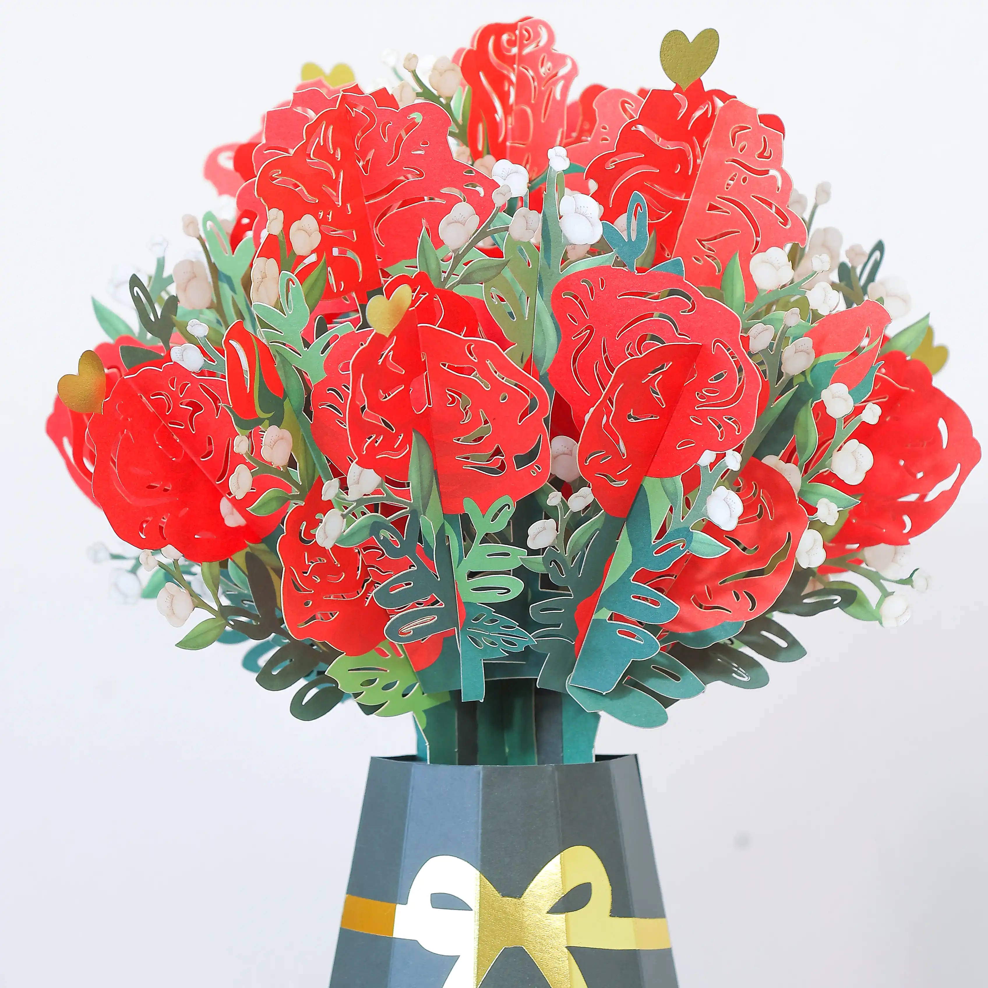 Carta Pop-up di vendita calda-Bouquet di Rose rosse carta per la festa della mamma fatta di carta forte produttore di buona qualità Made in Vietnam