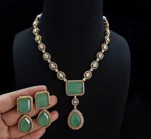 Kadın altın kaplama Polki AD CZ Set Ethnic etnik stil düğün nişan boncuk moda zincirleri numarası şekil/desen - Product Image 1