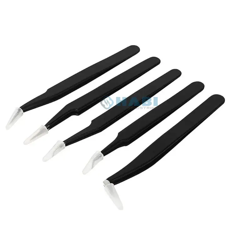 Precisie Zwarte Kleur Gecoate Wimpers Pincet Met Rechte Gebogen En Puntige Punten Pincet Voor Wimpers Pincet Kit