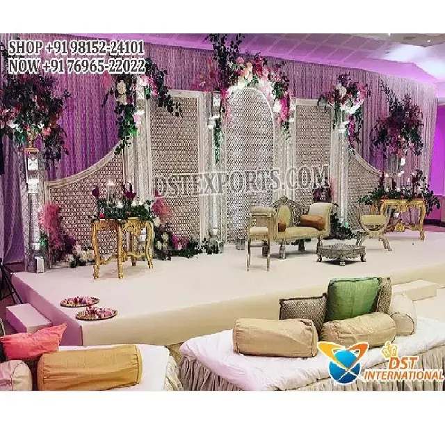 Decorazione dello sfondo del palcoscenico Nikah di nuova concezione cornici per fondali del palcoscenico del matrimonio in stile greco splendida configurazione del telaio di sfondo