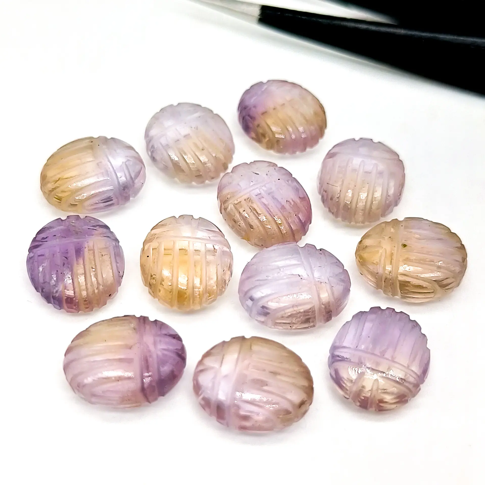 AAA Grade Ametrine Scarab perline di pietre preziose intagliate, pietra da intaglio di scarabeo ametrino sciolto per ciondolo, creazione di gioielli egiziani, 12mm