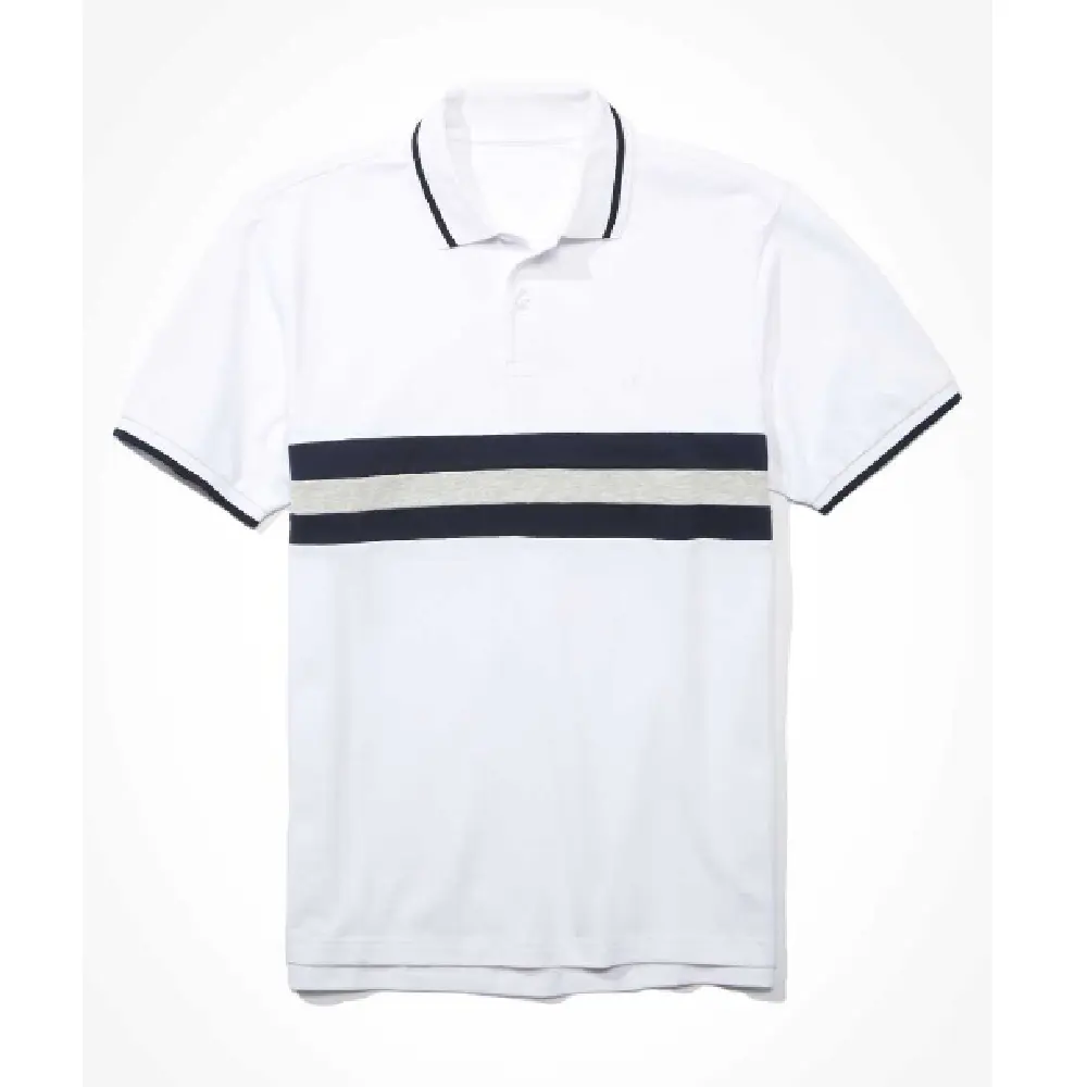 Erkek kısa kollu renkli çizgili Polo T Shirt için üstün kaliteli Polyester pike kumaş yapılmış katı tasarım Polo T Shirt