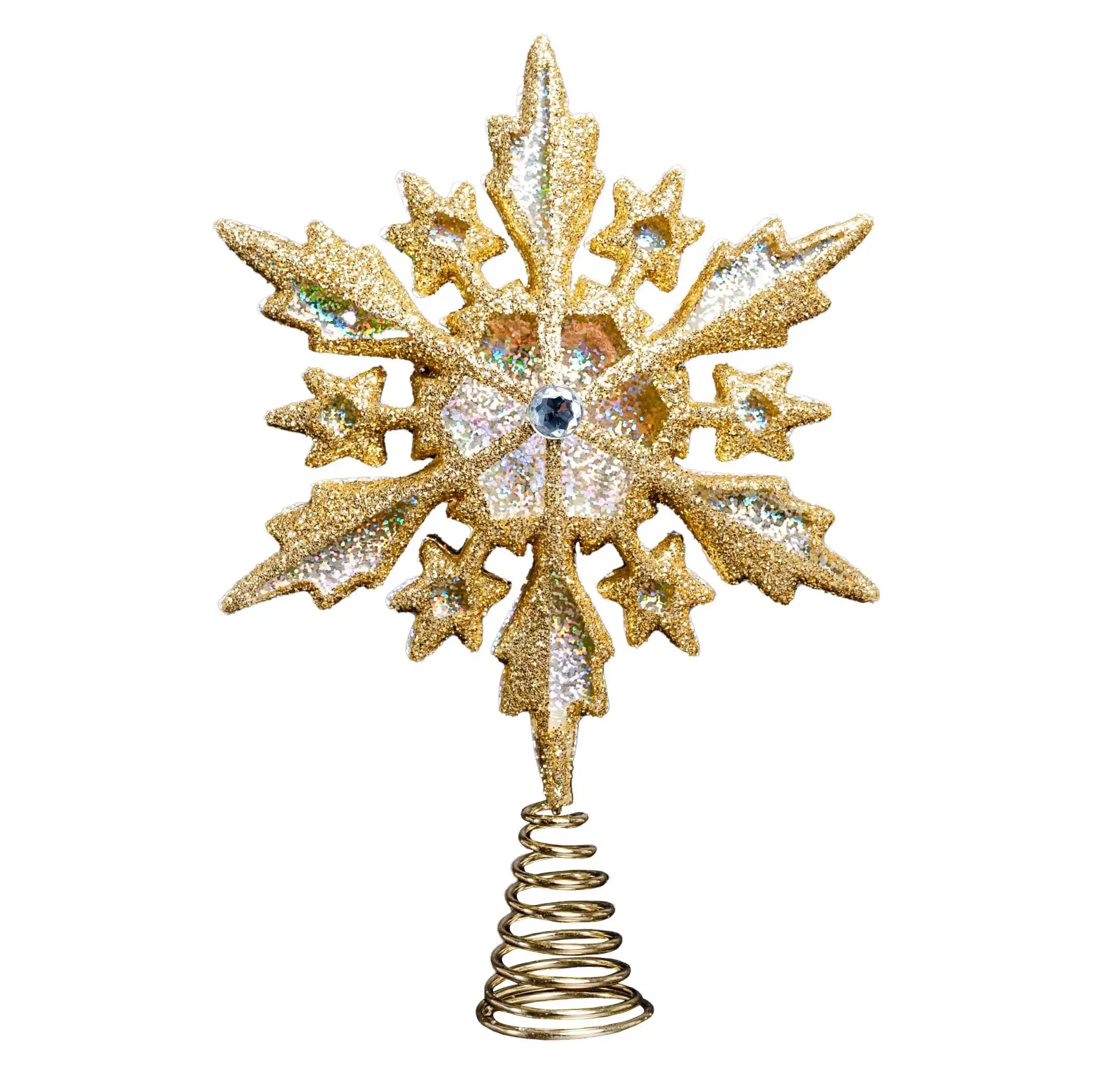 OEM ODM 8 pulgadas brillante filigrana copo de nieve árbol de Navidad Topper/decoración del hogar adornos (oro holográfico)