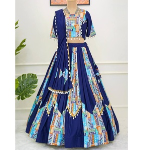 売れ筋の新しい2024最新の純綿LehengaCholi & Dupatta、デジタルプリント、Kodiレースブロダー付き女性用 - Product Image 1