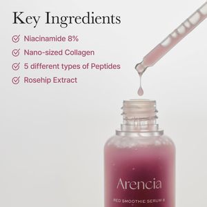Arencia赤スムージーセラムNiacinamide 8% コラーゲンフェイシャルアンプルセラム韓国スキンケア30mLアンチエイジング栄養保湿剤