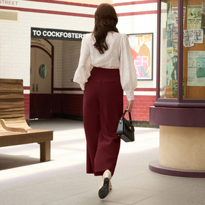 OEM Elastic Waist Buttons Decorated <strong>Palazzo</strong> Wide Leg Pants Women'S Vintage <strong>Trousers</strong> - Product Image 3