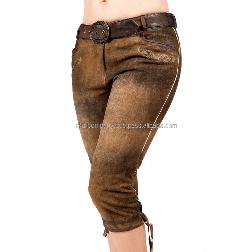 Haut taille haute élégant pantalon en cuir femmes bavarois pantalon en cuir à vendre Oktoberfest dames genou Lederhosen